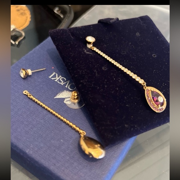 Swarovski Black Baroque Drop Pierced Earrings Amethyst / CRY/ GOS #5490983 #2139 - Picture 11 of 12